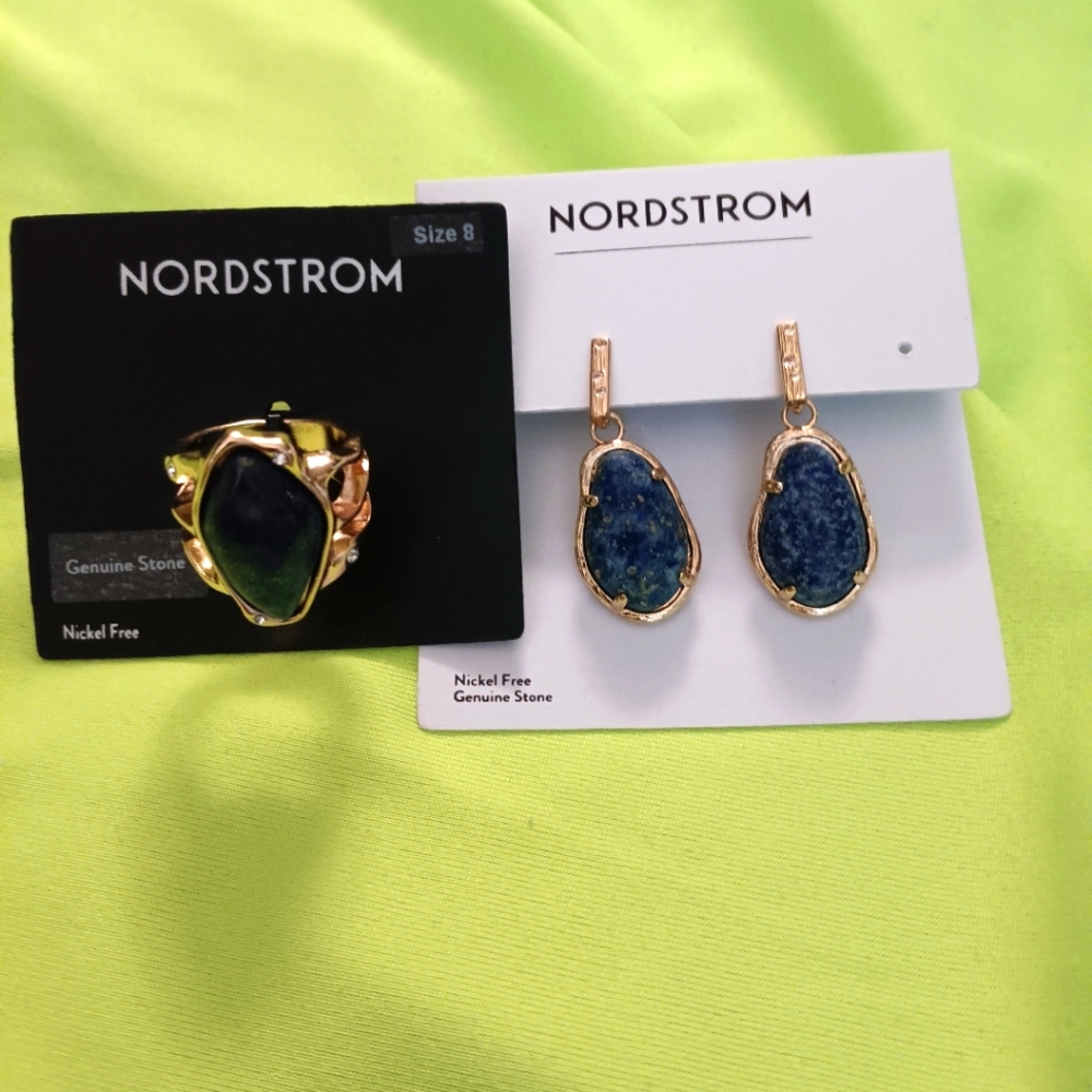 - Earrings w Matching Ring (Sz 8) Genuine Stone NWT